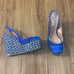 Sergio Rossi Blue Slingback Open Toe Wedge